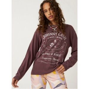 Daydreamer Johnny Cash Ring of Fire Distressed Long Sleeve Shirt Size Large